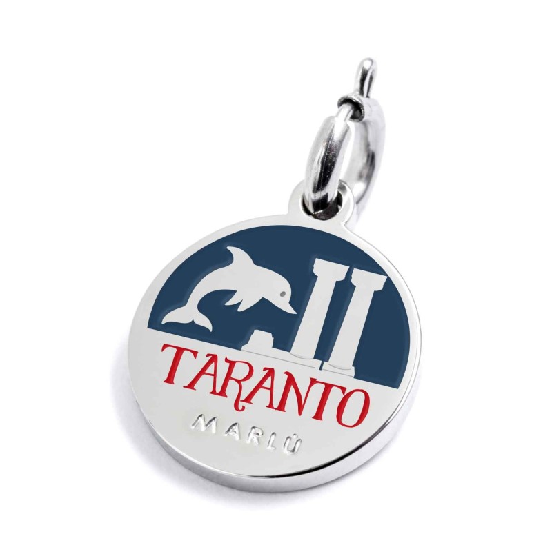S.STEEL CHARM TARANTO S.steel charm with Taranto city's symbols image. On the front side on the half part the background is in b
