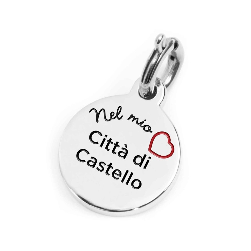 S.STEEL CHARM CITTA DI CASTELLO S.steel round charm with Città di Castello city's symbols image, 14 mm diameter. On the front s
