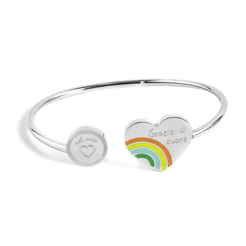 S.STEEL BANGLE HEART/RAINBOW S.steel bangle with, at one end, an heart (element B), 20 mm diameter with 3 mm thickness, with eng