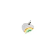 S.STEEL HEART CHARM 14MM WITH RAINBOW S.steel heart shape charm 14 mm diameter, 1.00 mm thickness, on the front side the engrave