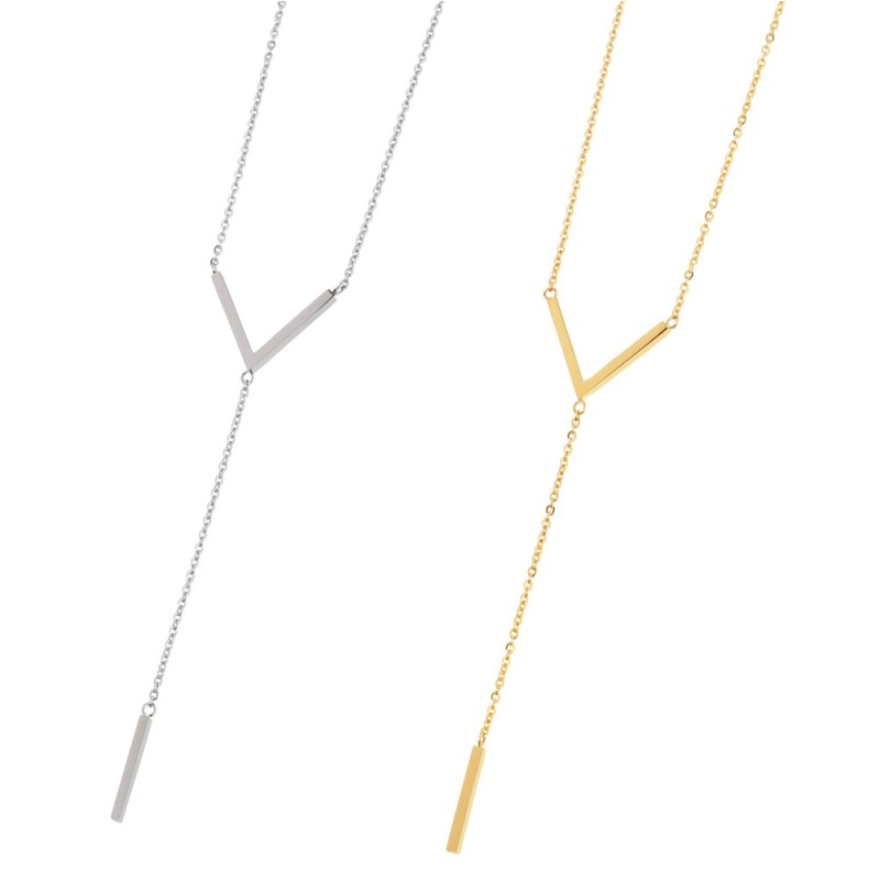 COLLANA IN ACCIAIO CON V E BARRETTA