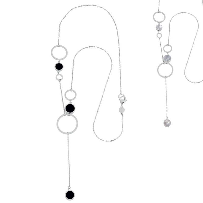 Collana con cerchi acrilico e madreperla