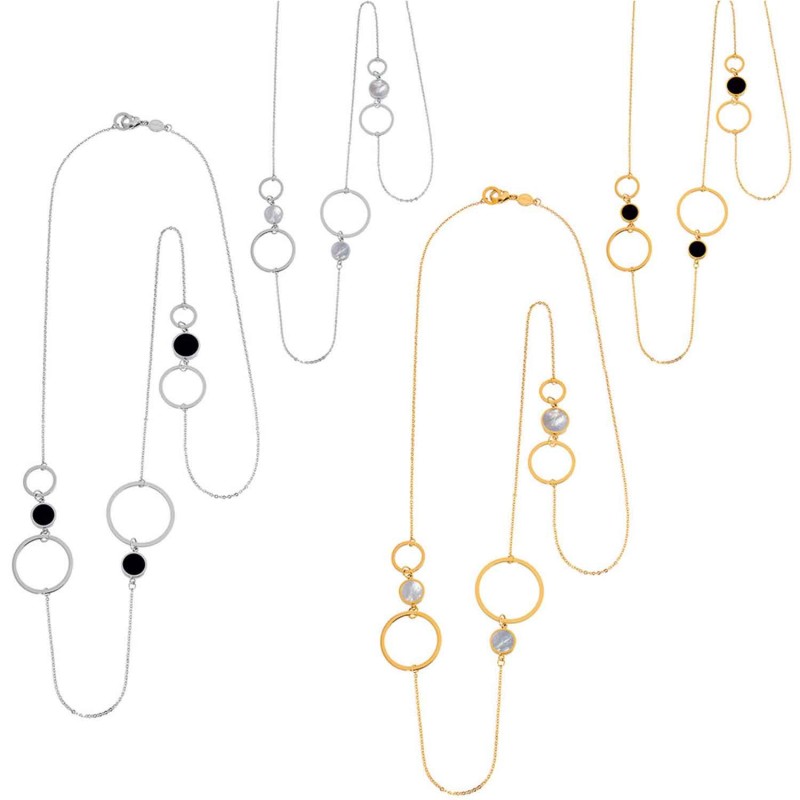 Collana con cerchi acrilico e madreperla