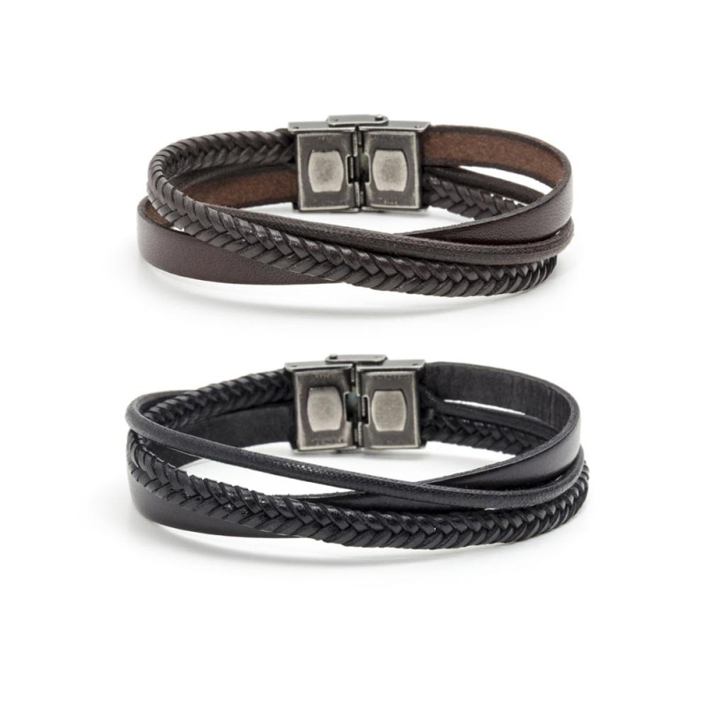 Bracciale cuoio e cotone cerato