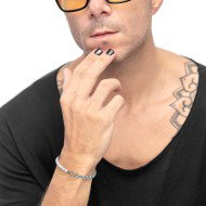 S.STEEL BR TEXTURED ROLO' CHAIN AND PEARLS CHAIN S.Steel bracelet with textured rolò chain 7,20 mm width and with regular pearl