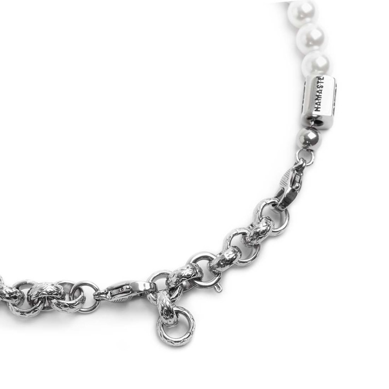 Bracciale catena rolò con trama e perle