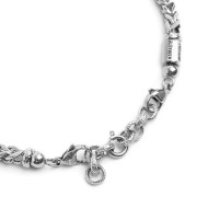 S.STEEL BR FISHBONE CHAIN MALACHITE, TIGER EYE SPHERES S.Steel bracelet with fishbone chain 5 mm width. On the center malachite