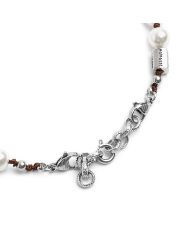 Bracciale cordino marrone con perle 8mm