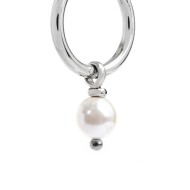 S.S SINGLE ROUND EAR WITH PENDANT PEARL S.steel single round earring 16 mm diameter 2 mm thickness, Marlù lasered logo on the c