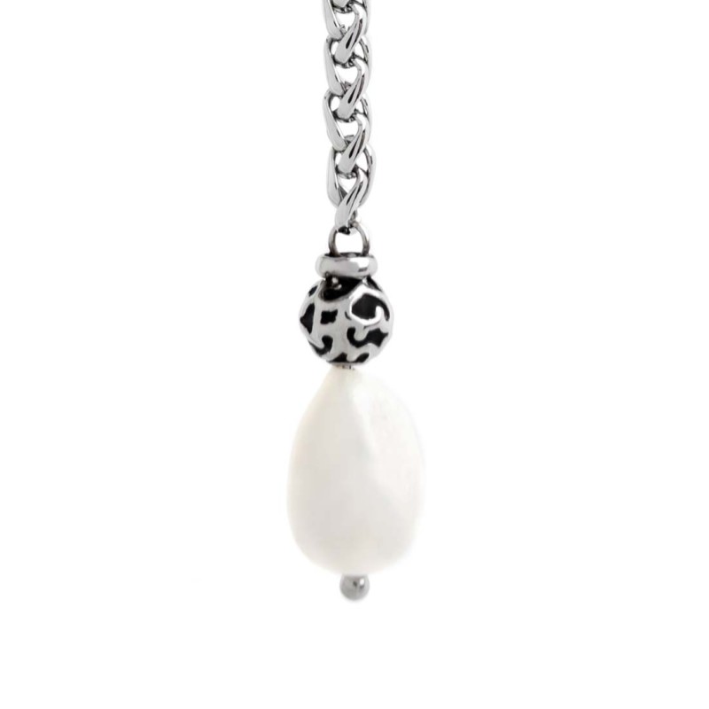 S.S SINGLE ROUND EAR SONAGLIO CHAIN AND PEARL PENDANT S.steel single round earring 16 mm diameter 2 mm thickness, pendant with: