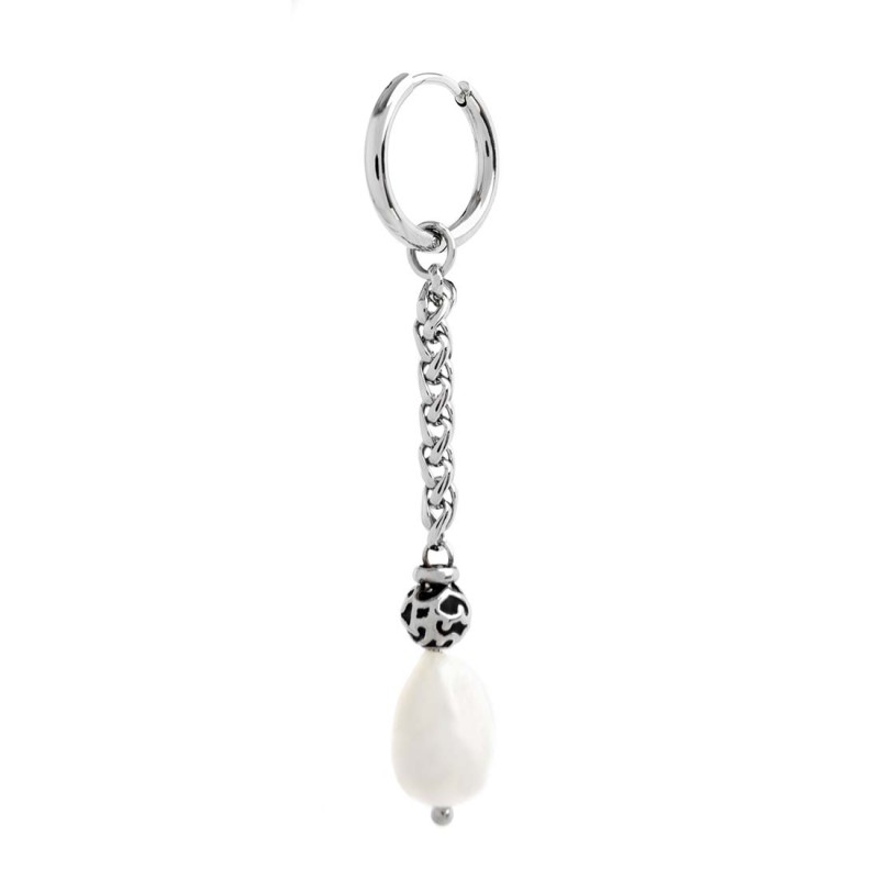 S.S SINGLE ROUND EAR SONAGLIO CHAIN AND PEARL PENDANT S.steel single round earring 16 mm diameter 2 mm thickness, pendant with: