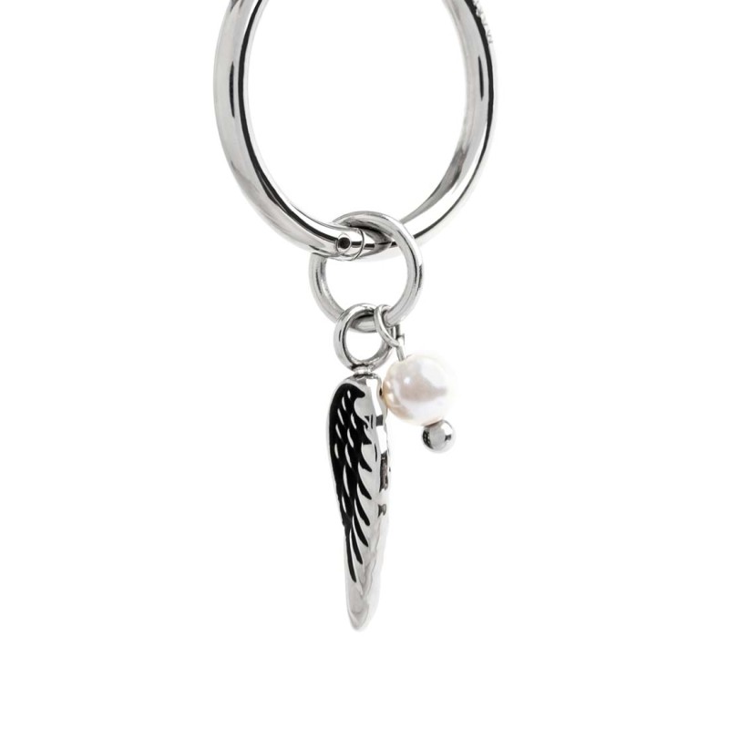 S.S SINGLE ROUND EAR WITH WING PENDANT S.steel single round earring 20 diameter 2 mm thickness, Marlù lasered logo on the side