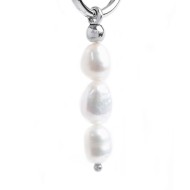 S.S SINGLE ROUND EAR WITH 3 PEND IRREGULAR PEARLS S.steel single round earring 16 mm diameter 2 mm thickness, Marlù lasered log