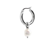 S.S SINGLE ROUND EAR WITH PENDANT IRREGULAR PEARL S.steel single round earring 22,50 diameter 3,90 mm thickness, Marlù lasered