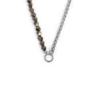 S.STEEL NECKLACE WITH PYRITE AND SONAGLIO CHAIN S.steel necklace with pyrite stone 6*6,30 mm, sonaglio chain 5 mm width and text
