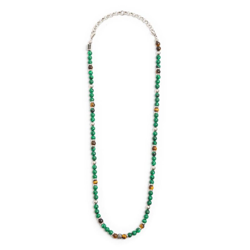 Collana con sfere malachite e occhio di tigre