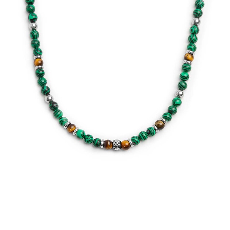 Collana con sfere malachite e occhio di tigre