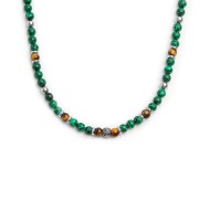 Collana con sfere malachite e occhio di tigre