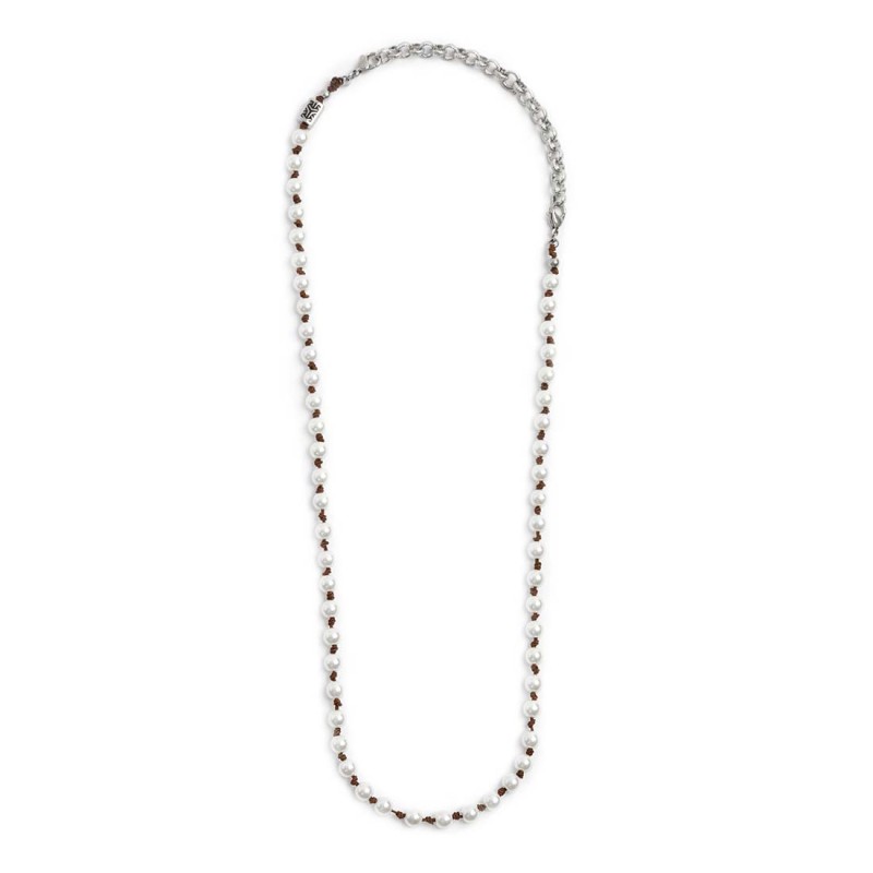 Collana cordino marrone con perle