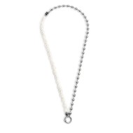 S.STEEL NECKLACE BALL CHAIN AND IRREGULAR PEARLS S.steel necklace with ball chain 6 mm width, chain length 280 mm and irregular
