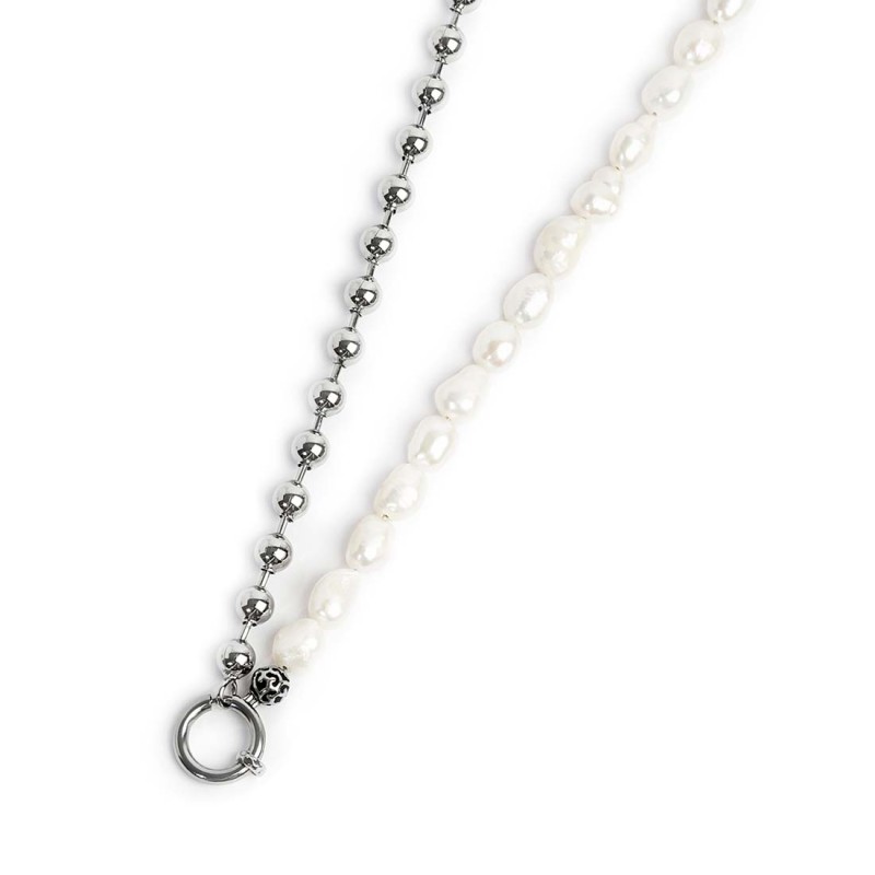 Collana perle fiume masticate con catena a sfere