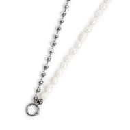 S.STEEL NECKLACE BALL CHAIN AND IRREGULAR PEARLS S.steel necklace with ball chain 6 mm width, chain length 280 mm and irregular