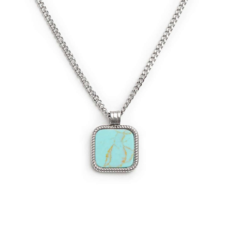 Collana catena grumetta con pendente turchese quadrato