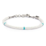 S.S. ANKLET WHITE PUKA SHELL AND TURQU STONE S.Steel anklet box rounded chain 0,60 mm thickness with white puka shell beads 5,30