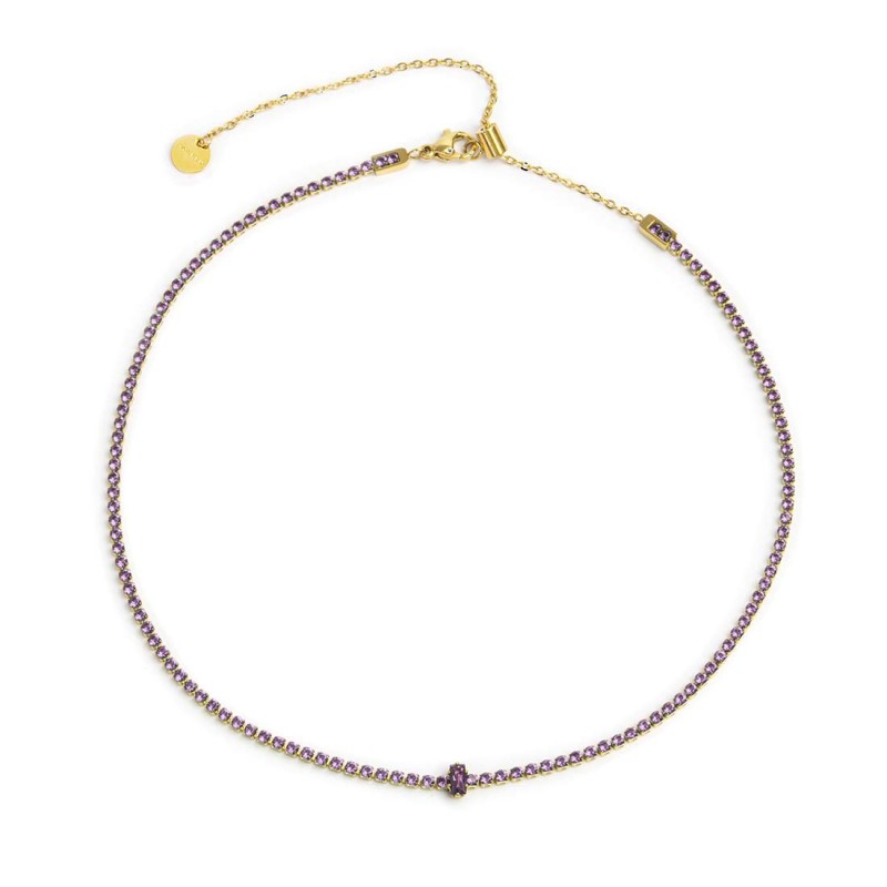 Collana tennis con zirconi e zircone centrale baguette