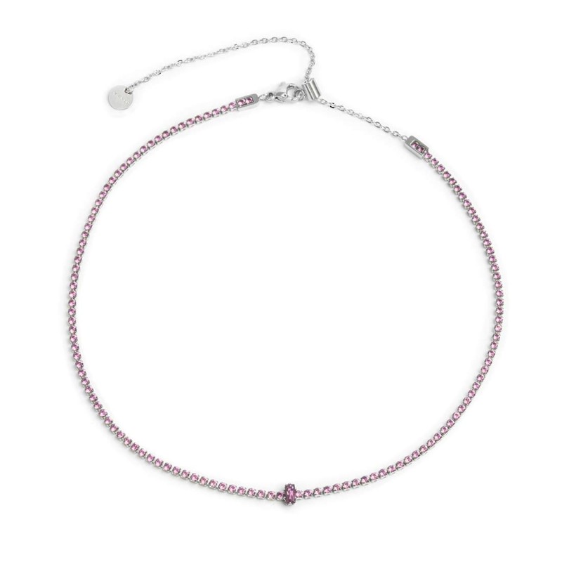Collana tennis con zirconi e zircone centrale baguette