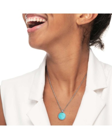 Collana catena grumetta con pendente turchese tondo
