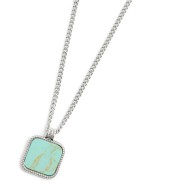 S.STEEL NECKLACE SQUARED TURQUOISE PENDANT S.steel necklace with grumetta chain 2,30 mm width and 1,30 thickness. Squared plate