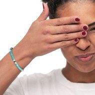 S.S. BR TURQUOISE, TIGER EYE AND PUKA SHELL S.steel bracelet box rounded chain, 0,60 mm width with turquoise beads 5/5,50 mm dia