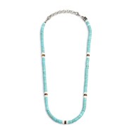 Collana con dischetti turchesi occhio di tigre e conchiglie bianche