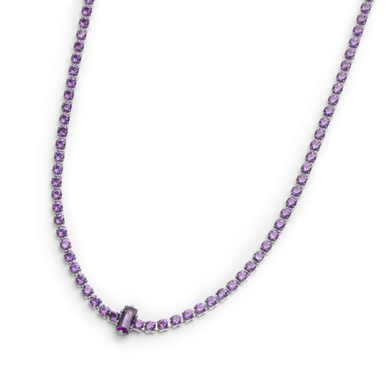 Collana tennis con zirconi e zircone centrale baguette