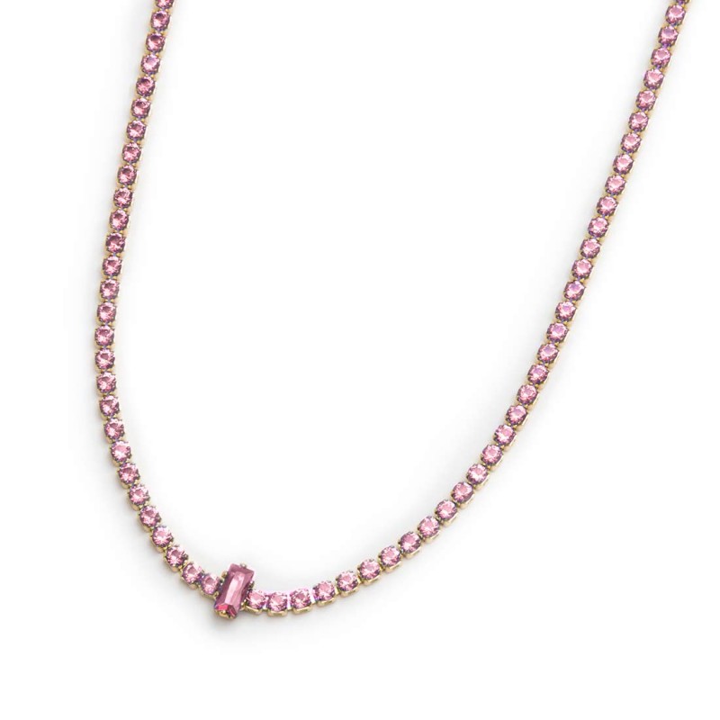 Collana tennis con zirconi e zircone centrale baguette