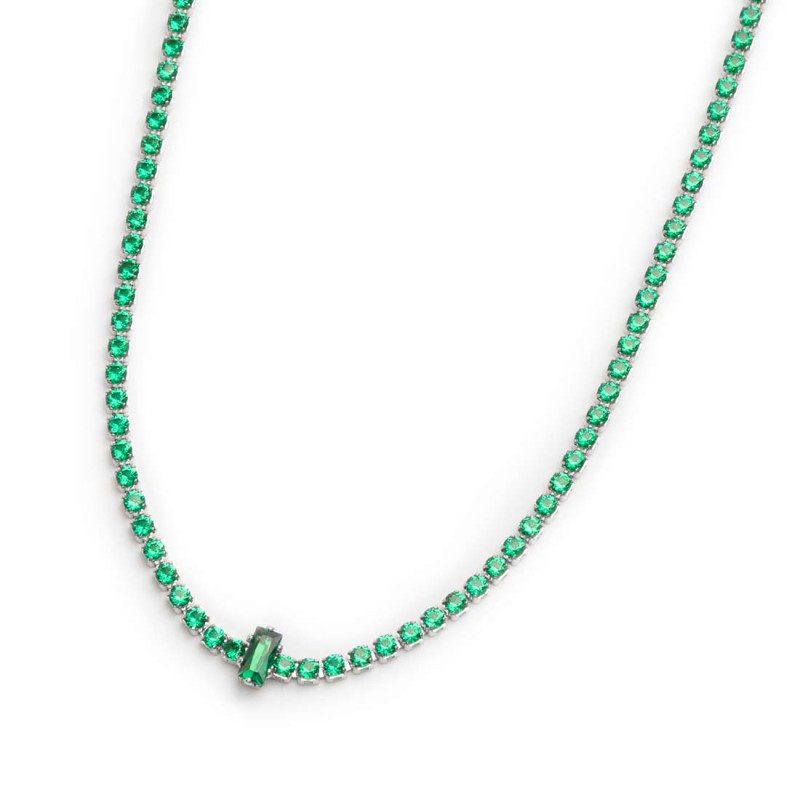 Collana tennis con zirconi e zircone centrale baguette