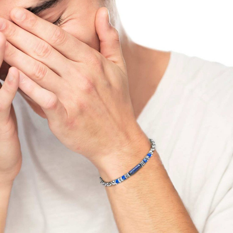 BR ACCIAIO CON PIETRA EMATITE E CATENA MARINE