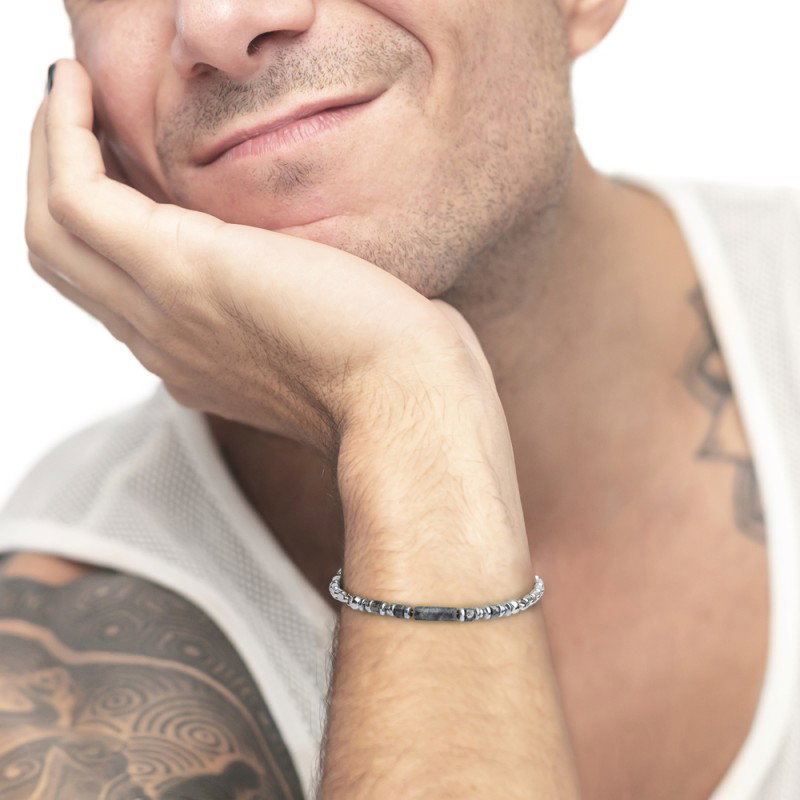 BR ACCIAIO CON PIETRA, EMATITE E CATENA BOX