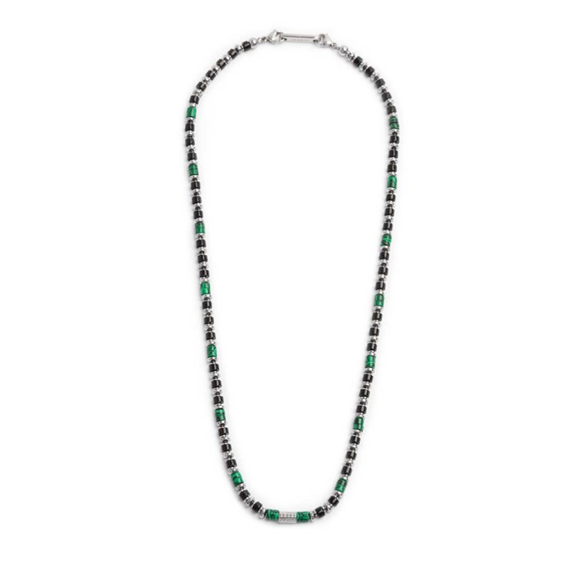 Collana con rondelle in malachite ed onice nera elementi in ematite