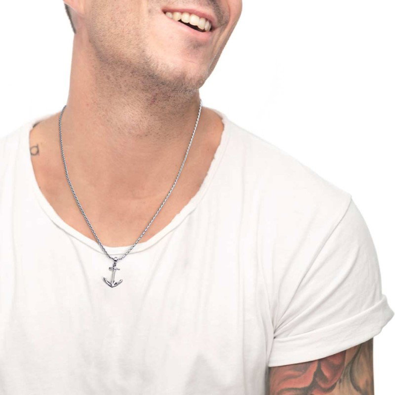 S.S. NECKLACE WITH TWISTED SERPENTINE CHAIN AND ANCHOR PEND S.steel necklace with twisted round link serpentine chain 1,80 mm th