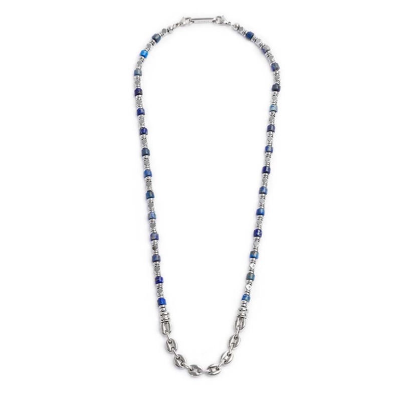 S.STEEL NECKLACE WITH SODALITE HEMATITE AND MARINE CHAIN S.steel necklace alternated with hematite with chrome ip beads 4,70*2,4