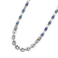 S.STEEL NECKLACE WITH SODALITE HEMATITE AND MARINE CHAIN S.steel necklace alternated with hematite with chrome ip beads 4,70*2,4