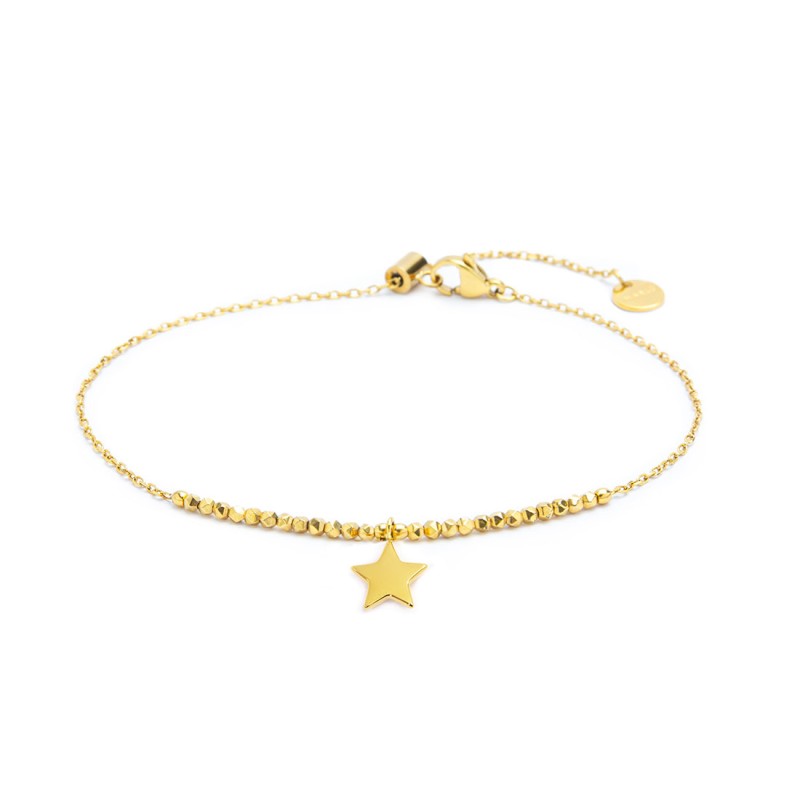 Cavigliera Boho Star SINGULARU – Doppio Giro, Placcata Oro 18kt, Zircone, Acciaio Inox, Lunghezza Regolabile 21+3,5cm