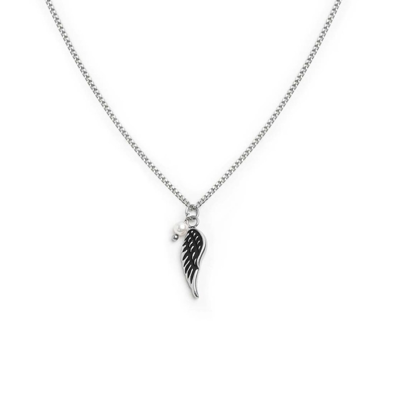 S.STEEL NECKLACE WING PENDANT S.steel necklace with grumetta chain 1,80 mm width and 0,80 thickness. Pendant with s.steel with b