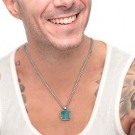 Collana catena grumetta con piastrina quadrata pendente