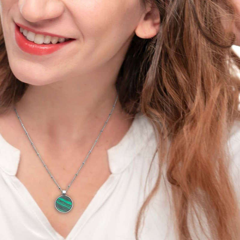 Collana catena grumetta con piastrina tonda pendente