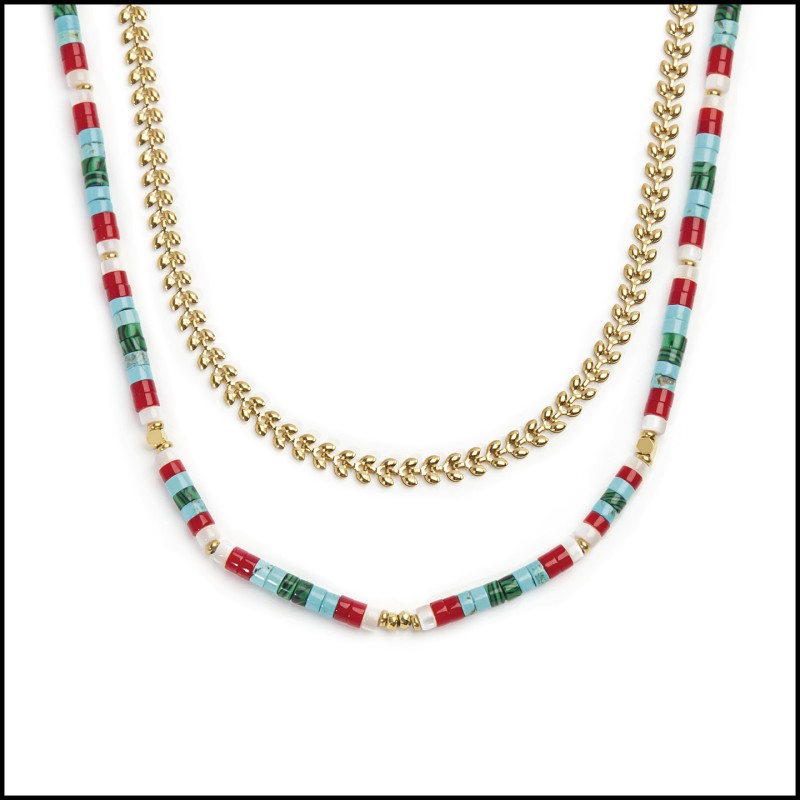 Collana catena a foglia e collana con pietre a rondelle