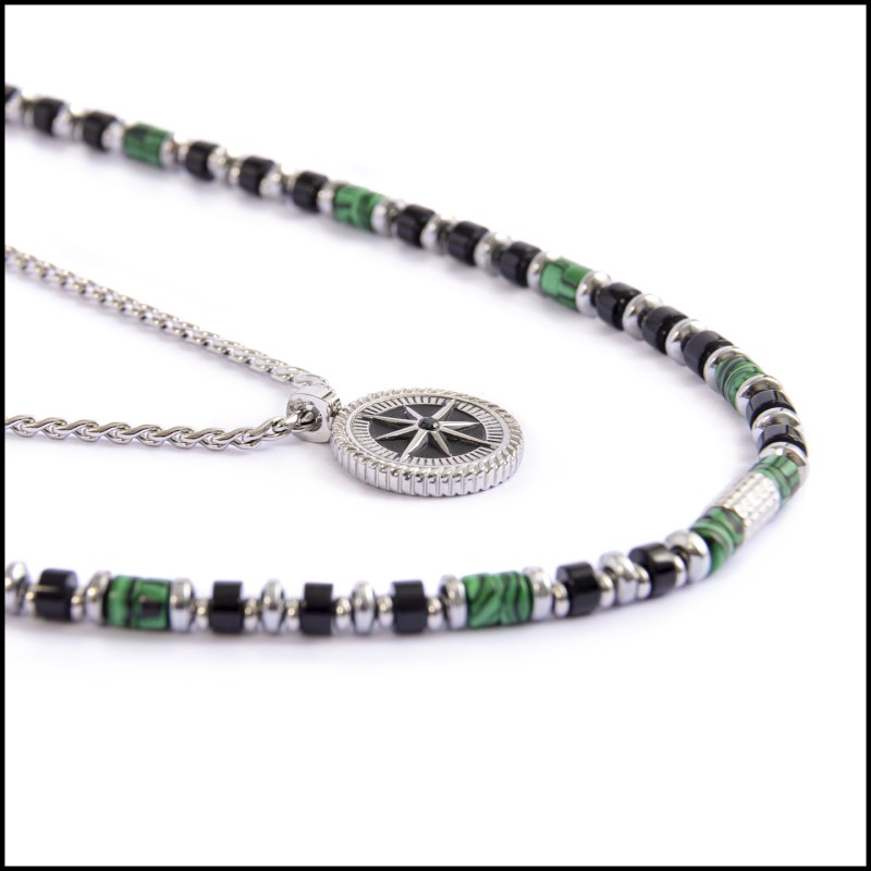 Collana rosa dei venti e collana rondelle in malachite