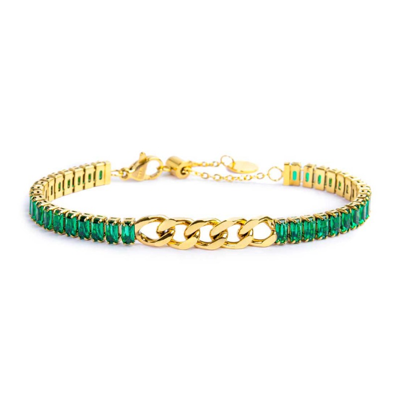 BR BAGUETTE TENNIS VERDE E CENTRALE CON CATENA GRUMETTA